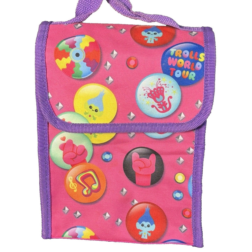 Little Girls Pink And Purple Trolls Lunch Box Soft Foldable